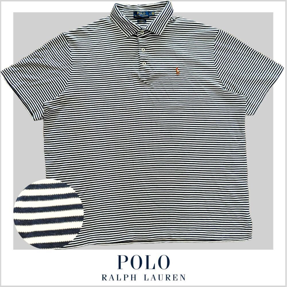 Men's Polo Ralph Laure‎ stripe polo shirt | navy / white | Sz: L